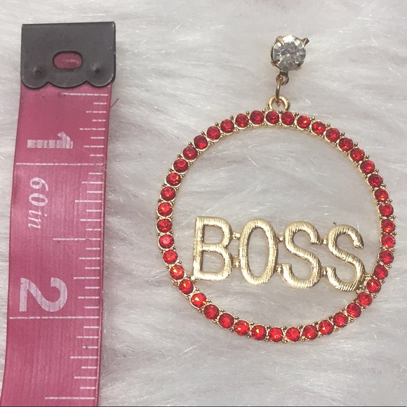 🌹Sassy Red Rhinestone Hoop Boss Earrings - Picture 4 of 4